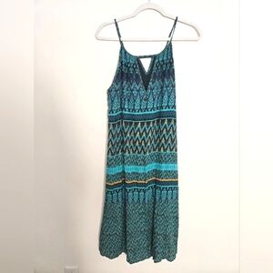Prana Blue Patterned Sleeveless Midi Dress | Size M